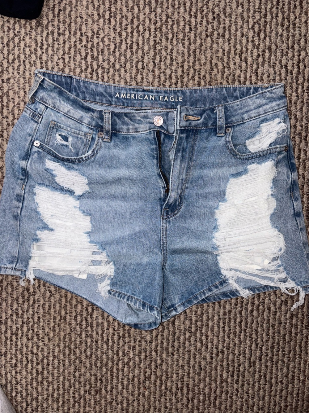 American Eagle Outfitters Distressed High Waited Light Blue Denim Shorts